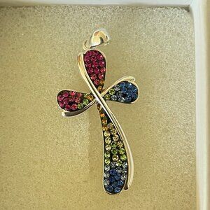 925 Multi Gem Cross Pendant - Brand New
